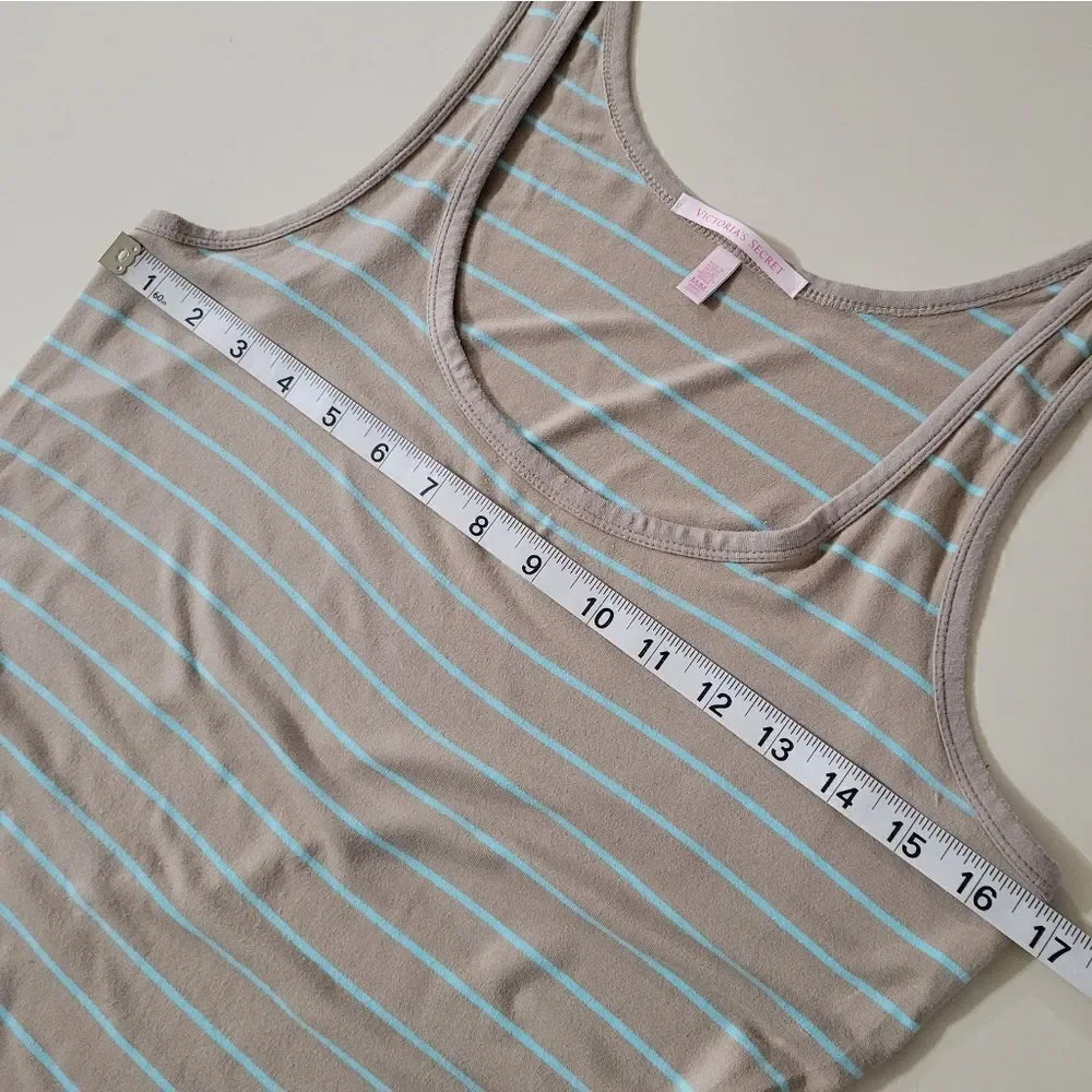 Victoria's Secret Ruched Side Tan & Teal Stripe Maxi Tank Dress - Picture 5 of 15